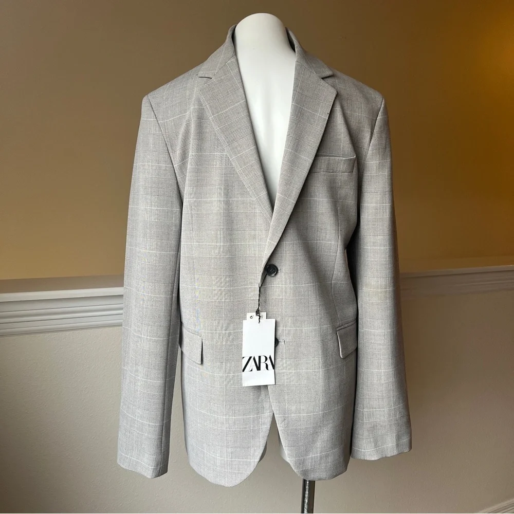 ZARA CHECKED SUIT JACKET BEIGE SIZE 40 | 4259/744/986
